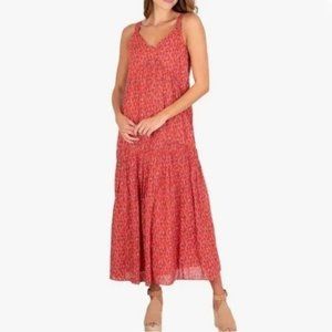 Joie Bondi Tea Rose Tiered He Pink & Red Sleeveless Maxi Dress Size L